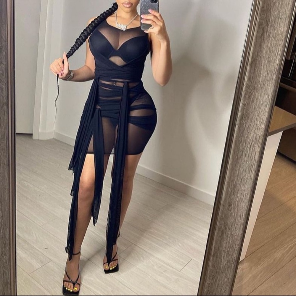 Black Mesh Mini Dress